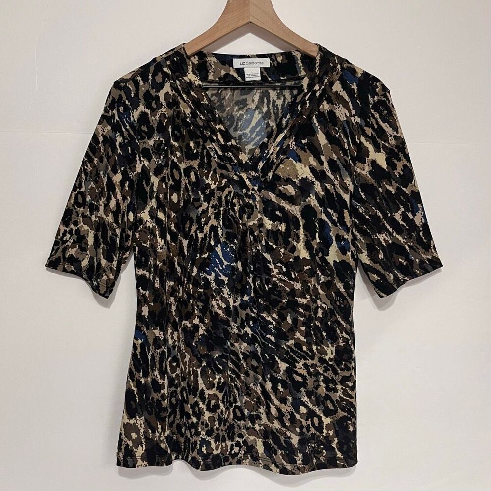 Liz Claiborne Animal Print Short Sleeve Top   Size L